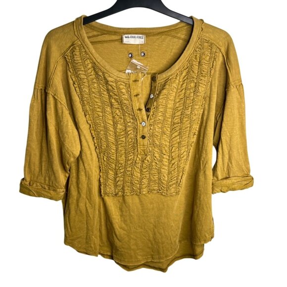 Free People We The Free Redone Tee In Adriatic Sea Mustard Womens 3/4 Sleeve S - Picture 7 of 13